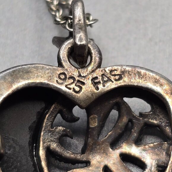 VTG FAS Sterling Silver Marcasite Onyx Heart Locket Pendant 1" Cutouts Signed - Picture 7 of 13